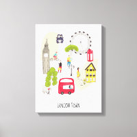 London Artsy Map Cartoon Landmarks People