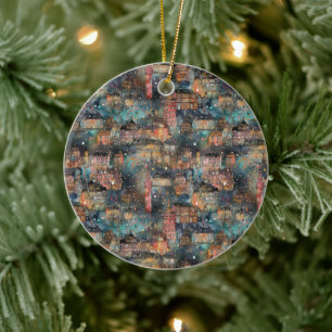 London at Christmas & New Year's in Watercolors Ceramic Tree Decoration