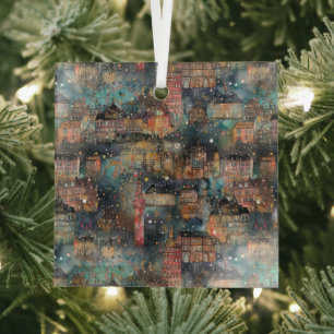 London at New Year's in Watercolors Fairy Lights Glass Tree Decoration