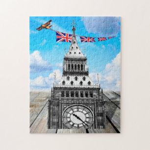 London, Big Ben & Airplane Union Jacks/Surreal Art Jigsaw Puzzle