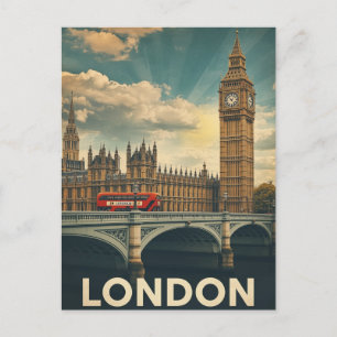 London Big Ben and Bus Postcard