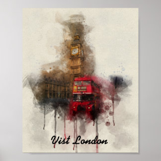 London big ben and red bus poster