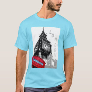 London Big Ben Clock Tower Red Telephone Box  T-Shirt