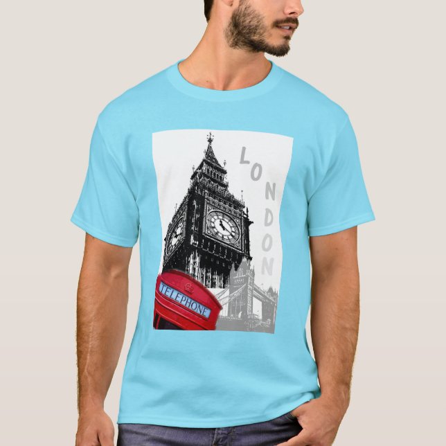 London Big Ben Clock Tower Red Telephone Box  T-Shirt (Front)