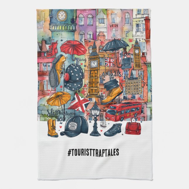 London Big Ben Double Deck Bus Westminster Tourist Tea Towel (Vertical)