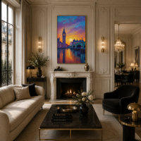 London Big Ben Pointillism Skyline Sunset Art