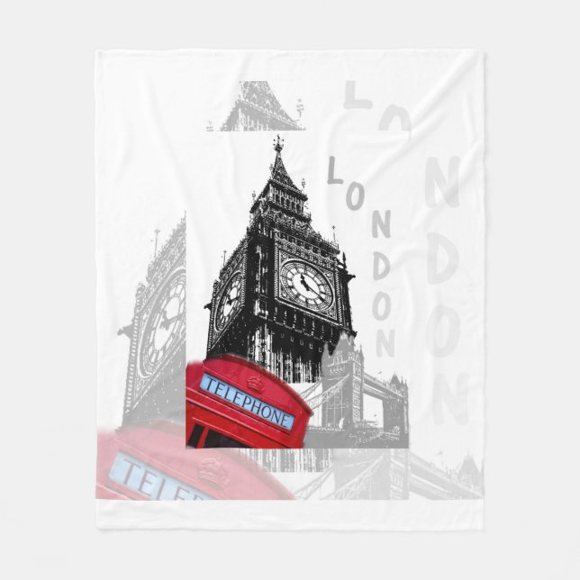 London Big Ben Red Telephone Fleece Blanket (Front)