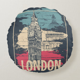 London Big Ben: Typography Poster Round Cushion