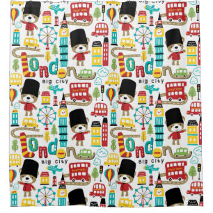 London Big City And Bear Guard Pattern Shower Curtain