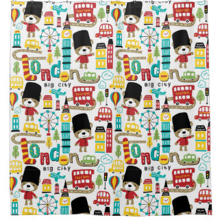 London Big City And Bear Guard Pattern Shower Curtain