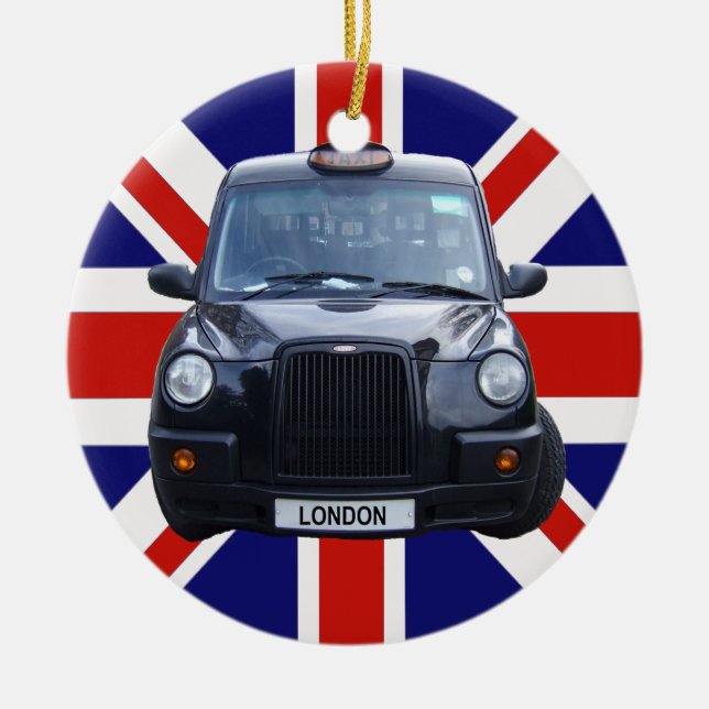 London Black Taxi Cab Ceramic Tree Decoration (Front)