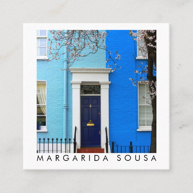 London Blue Houses England Photo Travel Tourism Square Business Card (Front)