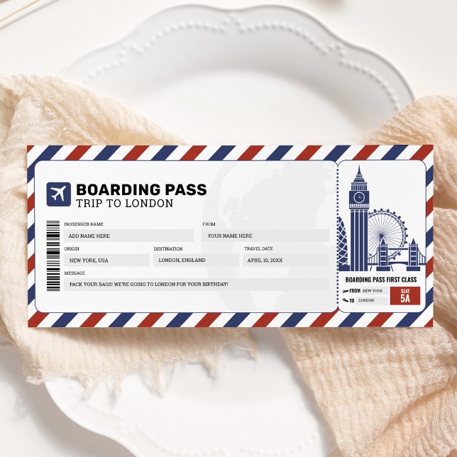London Boarding Pass Travel Trip Plane Gift Ticket Invitation (Creator Uploaded)