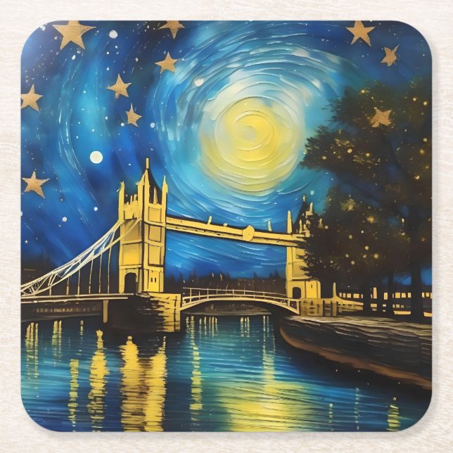 London Bridge Acrylic Art, Square Paper Coaster (Front)