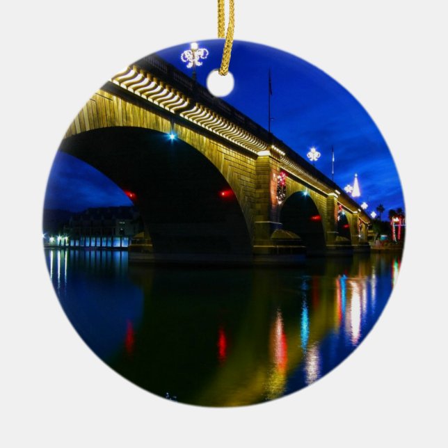 London Bridge at Dusk Ceramic Tree Decoration (Front)