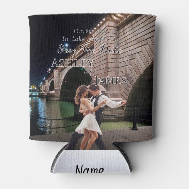 London Bridge Save the Date Invitation Can Cooler (Front)