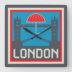 London Bridge with Umbrella Square Wall Clock