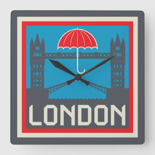 London Bridge with Umbrella Square Wall Clock (Front)
