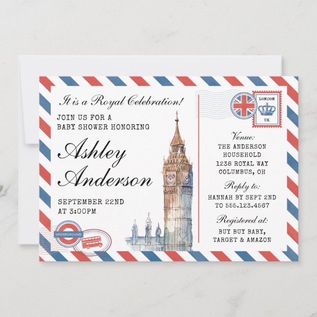 London British Baby Shower Invitation (Front)