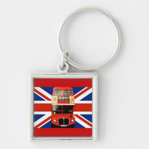 London Bus and British Flag Key Ring