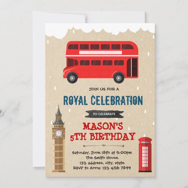London bus birthday theme invitation (Front)