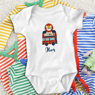 London Bus & Cute Lion Baby Personalised  Bodysuit