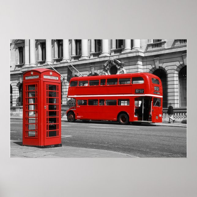 London Bus & Red Telephone Box Poster (Front)
