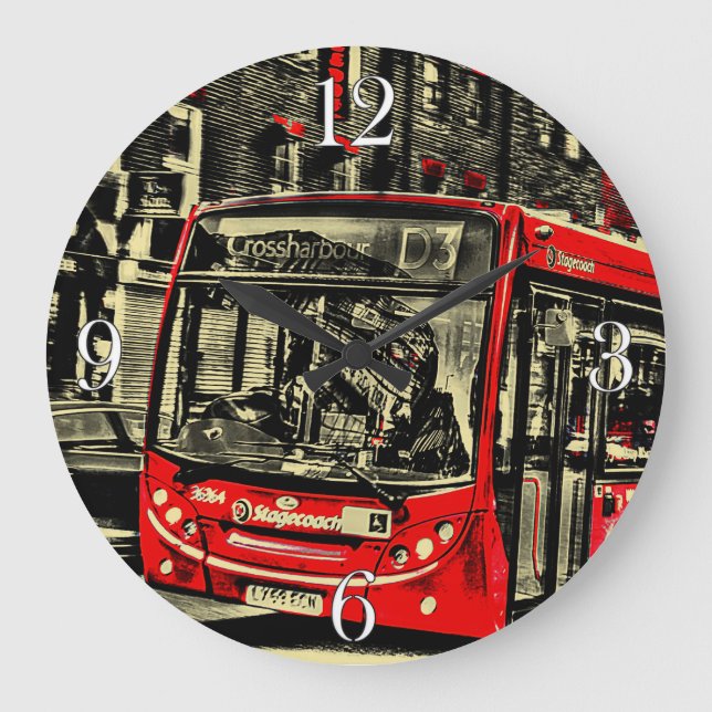 London Bus Street Scene Artwork Large Clock (Front)