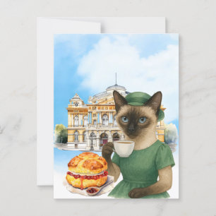 London Cat is having a cup of tea in tourist spot Postcard