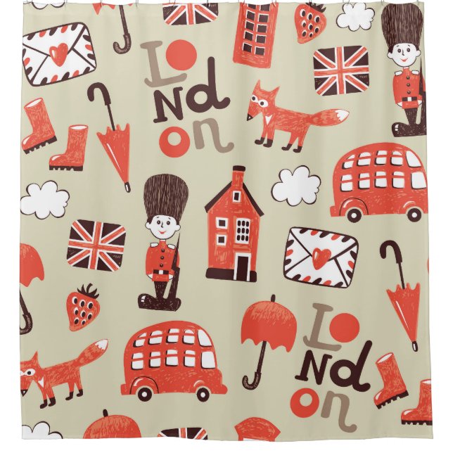 London Childish: Funny Pattern Design Shower Curtain (Front)