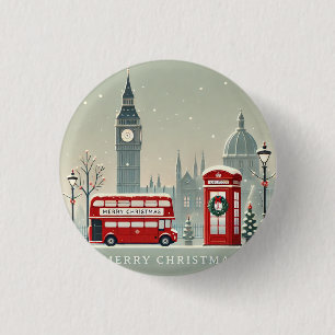 London Christmas   Big Ben & Festive London 3 Cm Round Badge