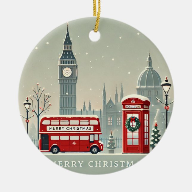 London Christmas | Big Ben & Festive London Ceramic Tree Decoration (Front)