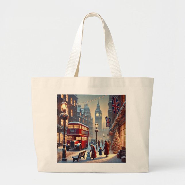 London Christmas | Big Ben & Festive London Large Tote Bag (Front)