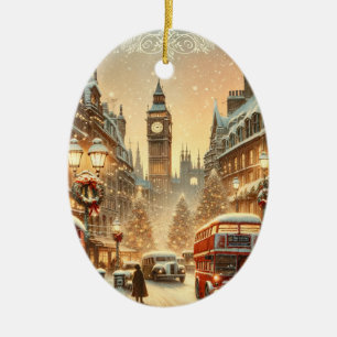 London Christmas Card – London Festive Scene Ceramic Tree Decoration