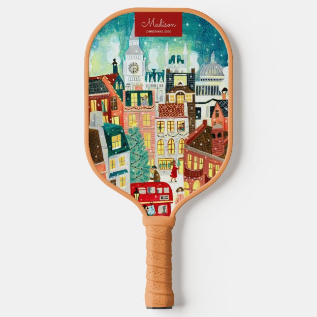 London Christmas city custom name Pickleball Paddle (Front)