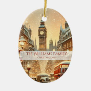 London Christmas Festive Scene. Personalised Ceramic Tree Decoration