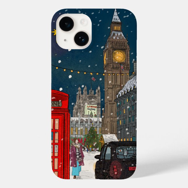 London Christmas Night Cityscape Retro-inspired Case-Mate iPhone Case (Back)