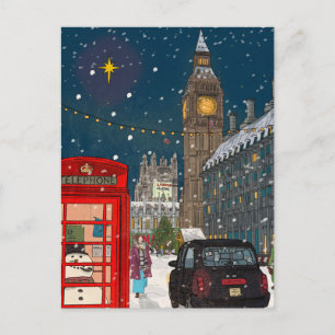 London Christmas Night Cityscape Retro-inspired Holiday Postcard