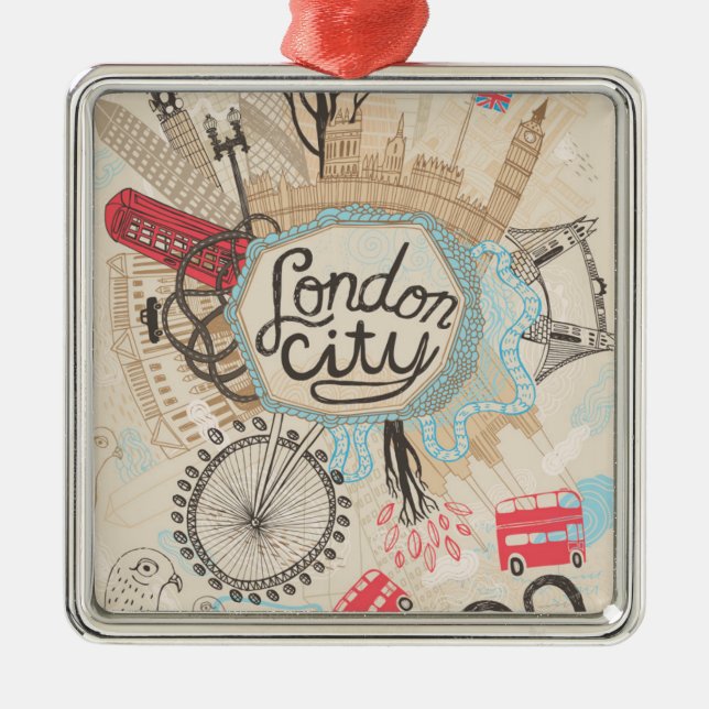 London City Doodle Art Metal Tree Decoration (Front)