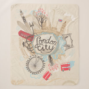 London City Doodle Art Sherpa Blanket