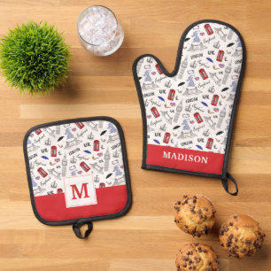 London City Doodles Pattern Oven Mitt & Pot Holder Set
