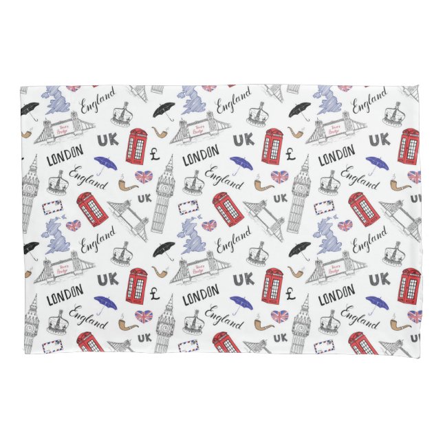 London City Doodles Pattern Pillowcase (Front-Left)