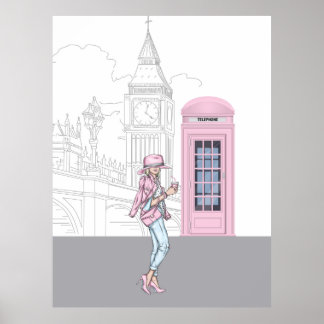 London City Girl with Pink Phone Box Canvas Print