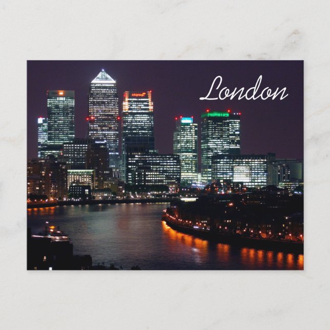 London City Night Skyline UK British Travel Postcard (Front)