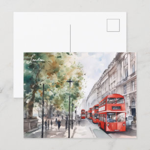 London City Red bus England Travel Postcard