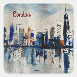 London City Skyline Abstract Painting Poster Postc Square Sticker