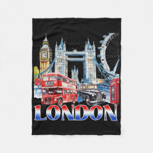 London City Souvenir Vintage British Vacation Vibe Fleece Blanket