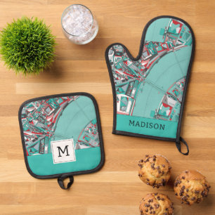 London City Structure Map Oven Mitt & Pot Holder Set