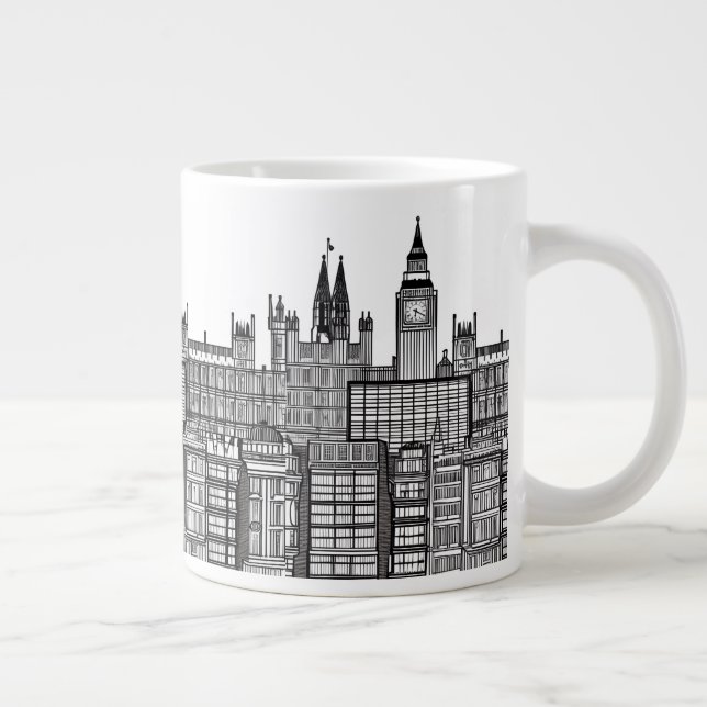 London Cityscape in Black and White   Large Coffee Mug (Right)