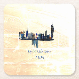 London cityscape Painted Landscape Wedding Square Paper Coaster